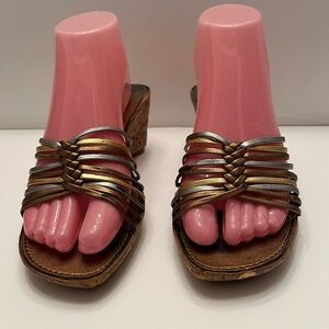 Damiani's metallic heeled sandals, size 7.5M